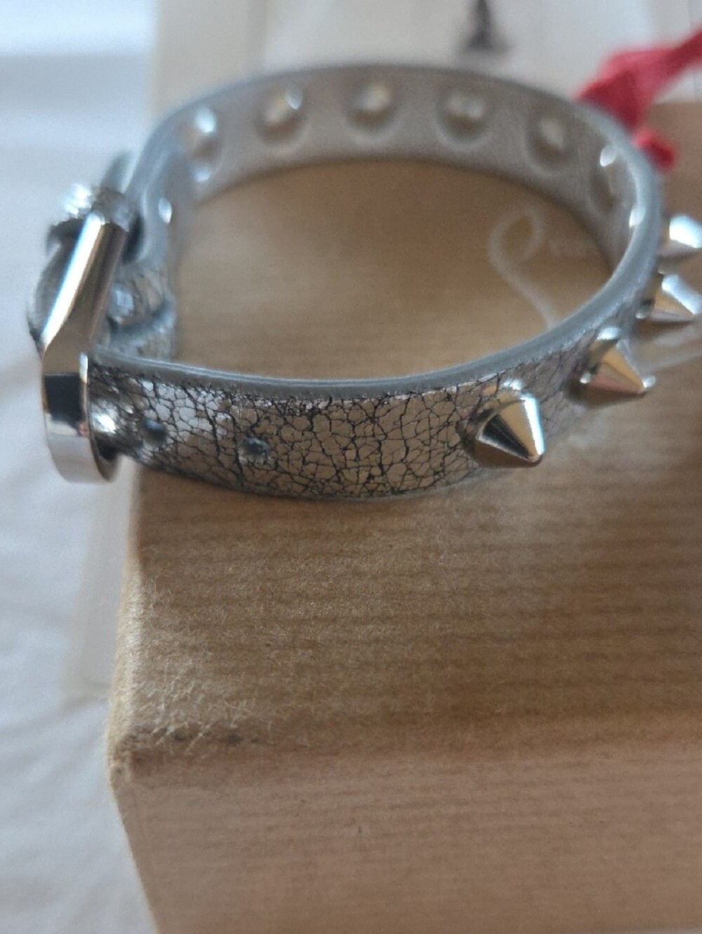 Christian Louboutin Silver Leather Spike Bracelet - Picture 6 of 14